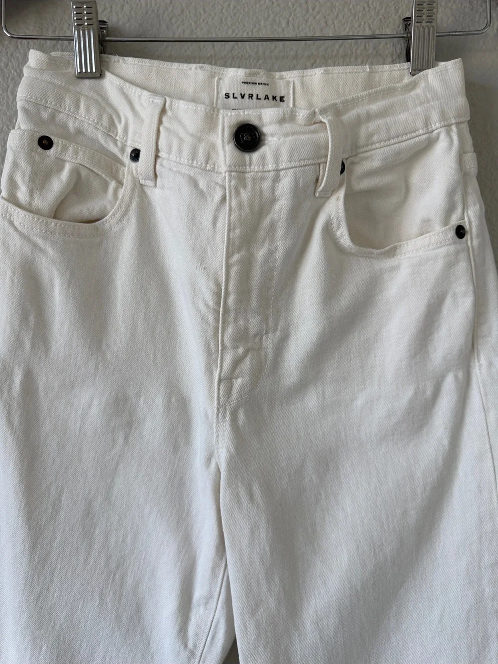 SLVRLAKE Grace Crop White High Rise Wide Leg Jeans Size 25 Raw Hem Premium Denim